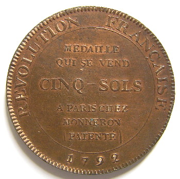 Monneron de 5sols Hercule de 1792