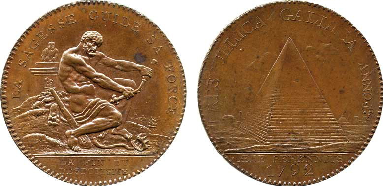 Monneron de deux sols hercule � la pyramide