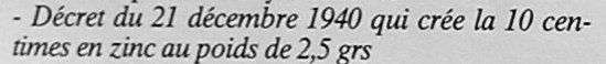 monnaies de 10ct 1941 en zinc