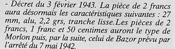 monnaies de 2fr Morlon et Bazor