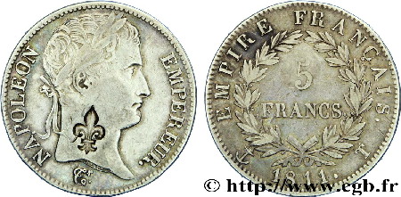 5 franc Napoléon Premier contremarque fleur de lys