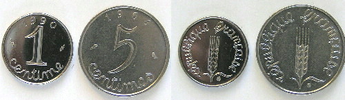 Monnaies de la 5ième République, 1 et 2ct épi
